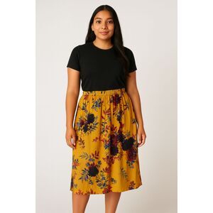 Mlle Gabrielle chartreuse floral midi Tea Skirt S